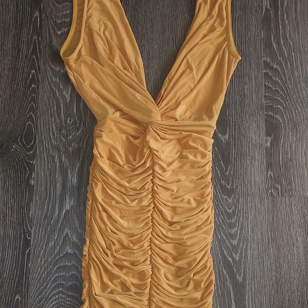 Mustard dress with ruching
